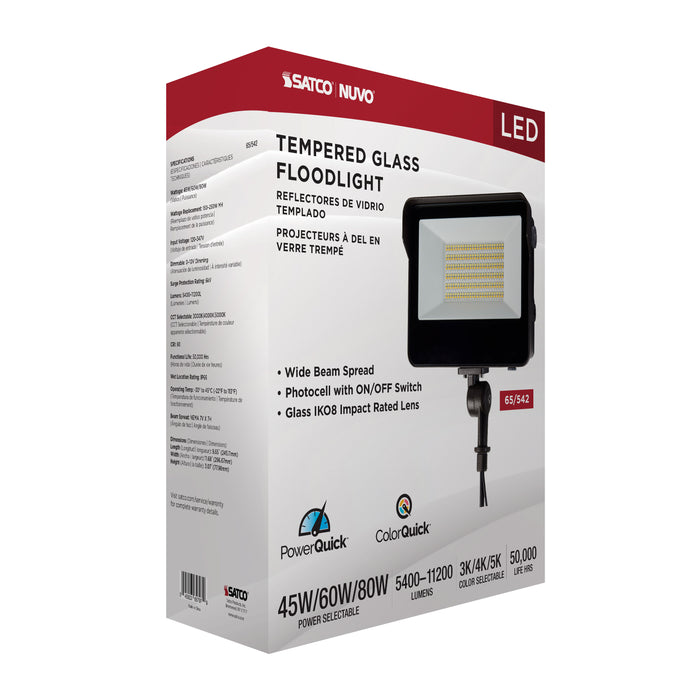 SATCO/NUVO LED Tempered Glass Flood Light With Bypassable Photocell Wattage/CCT Selectable 45W/60W/80W 3000K/4000K/5000K Colorquick/Powerquick Technology Bronze(65-542)