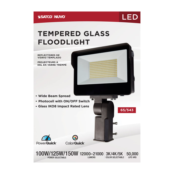 SATCO/NUVO LED Tempered Glass Flood Light With Bypassable Photocell Wattage/CCT Selectable 100W/125W/150W 3000K/4000K/5000K Colorquick/Powerquick Technology Bronze (65-543)