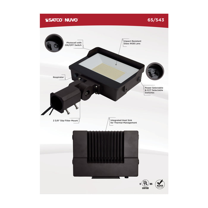 SATCO/NUVO LED Tempered Glass Flood Light With Bypassable Photocell Wattage/CCT Selectable 100W/125W/150W 3000K/4000K/5000K Colorquick/Powerquick Technology Bronze (65-543)