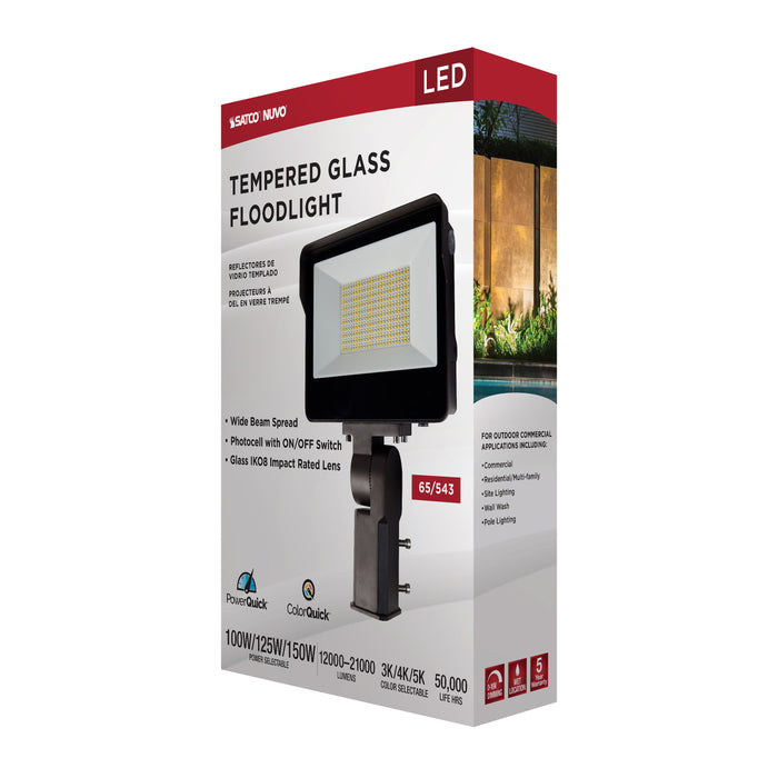 SATCO/NUVO LED Tempered Glass Flood Light With Bypassable Photocell Wattage/CCT Selectable 100W/125W/150W 3000K/4000K/5000K Colorquick/Powerquick Technology Bronze (65-543)