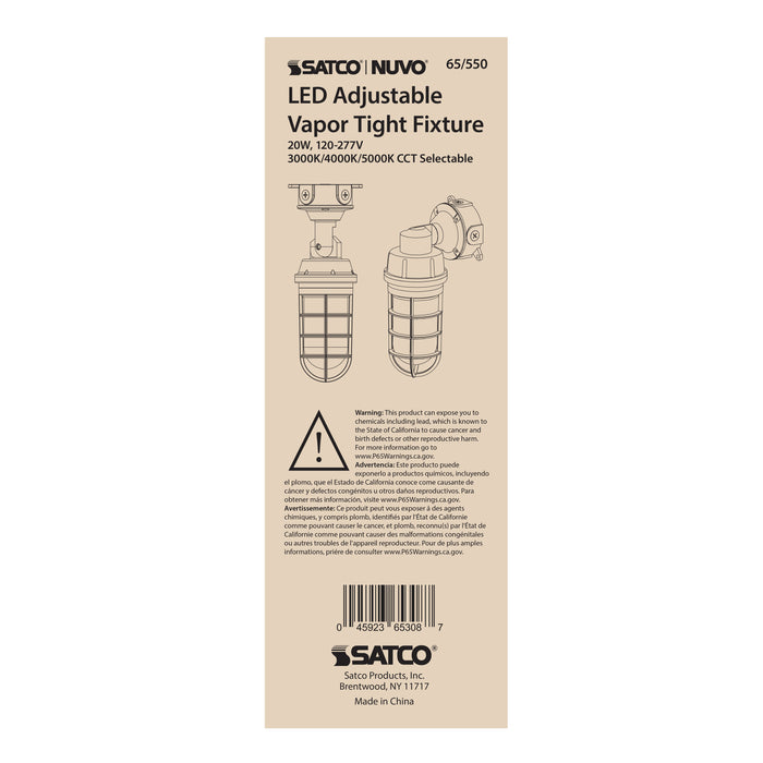 SATCO/NUVO LED Adjustable Vapor Tight Fixture 20W CCT Selectable 3000K/4000K/5000K Gray Finish (65-550)