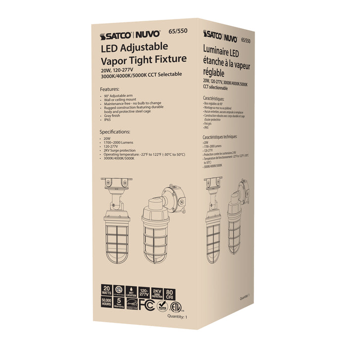 SATCO/NUVO LED Adjustable Vapor Tight Fixture 20W CCT Selectable 3000K/4000K/5000K Gray Finish (65-550)