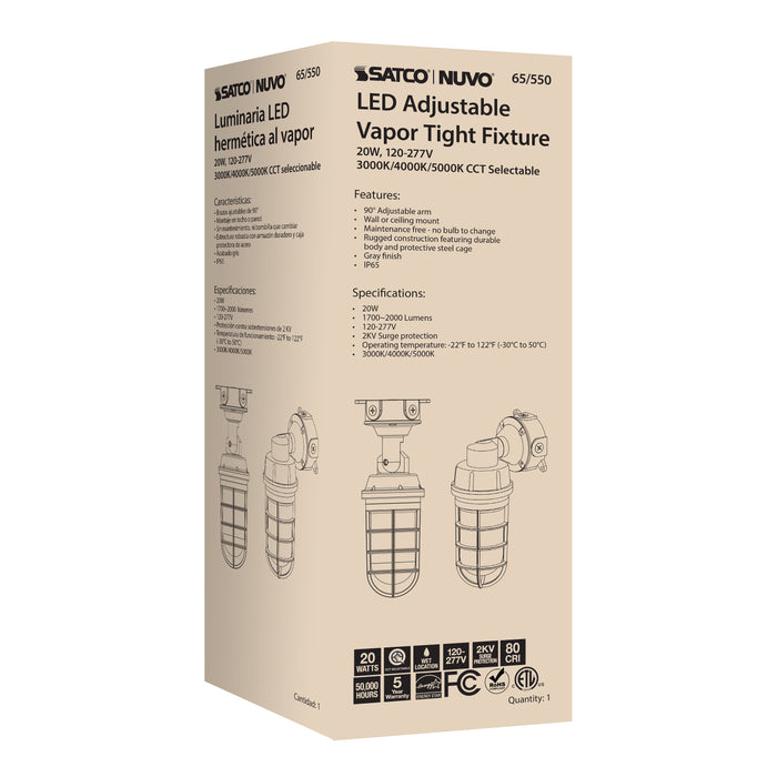 SATCO/NUVO LED Adjustable Vapor Tight Fixture 20W CCT Selectable 3000K/4000K/5000K Gray Finish (65-550)
