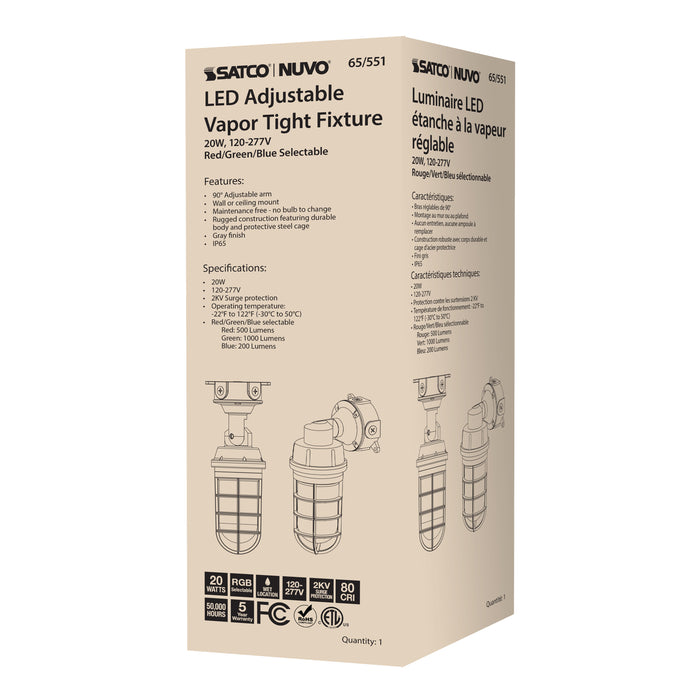 SATCO/NUVO LED Adjustable Vapor Tight Fixture 20W RGB Selectable Gray Finish (65-551)