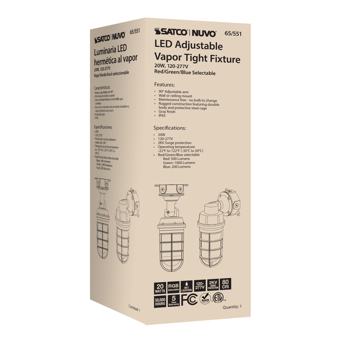 SATCO/NUVO LED Adjustable Vapor Tight Fixture 20W RGB Selectable Gray Finish (65-551)