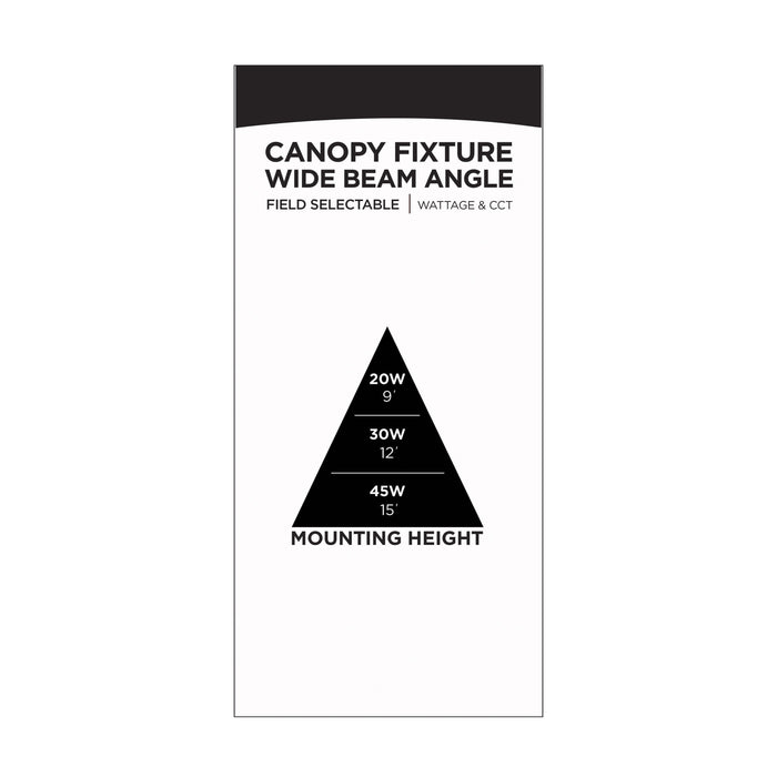 SATCO/NUVO LED Wide Beam Angle Canopy Square Wattage/CCT Selectable 20W/30W/45W 3000K/4000K/5000K 120-277V 80 CRI 0-10V Dimming White (65-634)