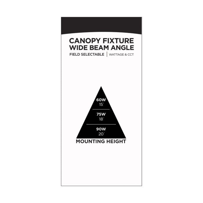 SATCO/NUVO LED Wide Beam Angle Canopy Square Wattage/CCT Selectable 60W/75W/90W 3000K/4000K/5000K 120-277V 80 CRI 0-10V Dimming White (65-635)