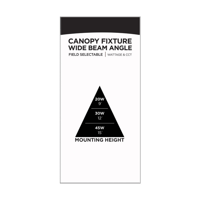 SATCO/NUVO LED Wide Beam Angle Canopy Square Wattage/CCT Selectable 20W/30W/45W 3000K/4000K/5000K 120-277V 80 CRI 0-10V Dimming Black (65-636)