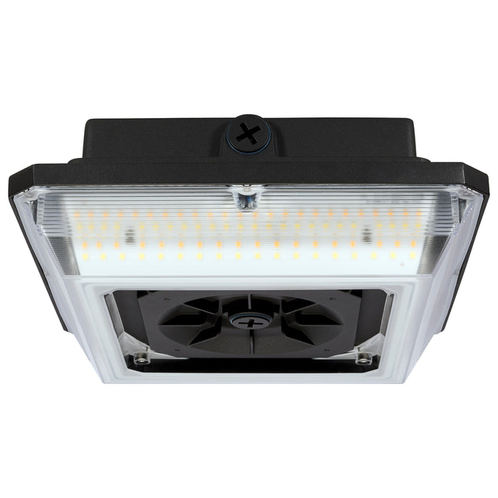 SATCO/NUVO LED Wide Beam Angle Canopy Square Wattage/CCT Selectable 60W/75W/90W 3000K/4000K/5000K 120-277V 80 CRI 0-10V Dimming Black (65-637)