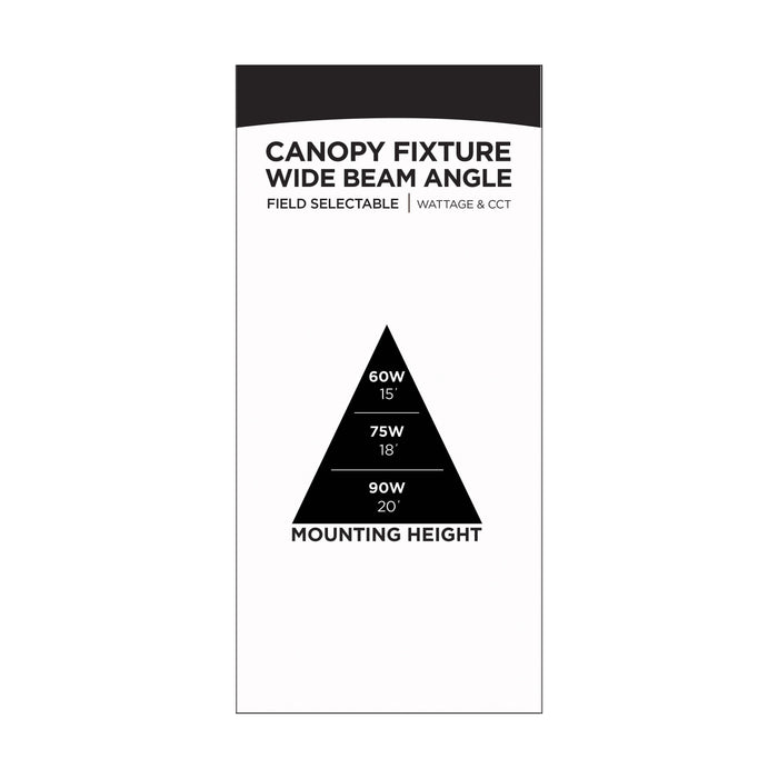 SATCO/NUVO LED Wide Beam Angle Canopy Square Wattage/CCT Selectable 60W/75W/90W 3000K/4000K/5000K 120-277V 80 CRI 0-10V Dimming Black (65-637)