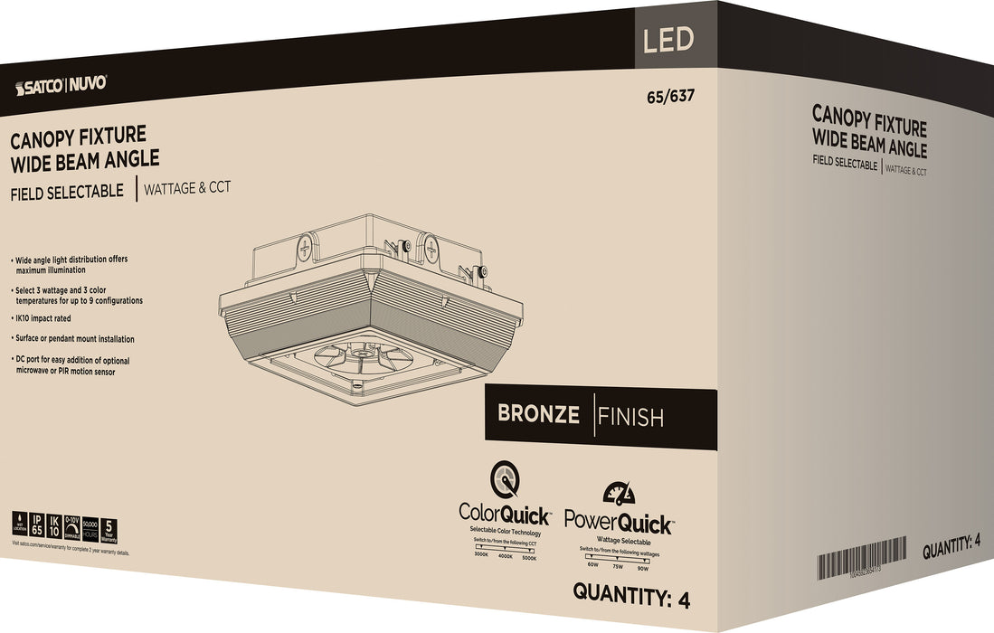 SATCO/NUVO LED Wide Beam Angle Canopy Square Wattage/CCT Selectable 60W/75W/90W 3000K/4000K/5000K 120-277V 80 CRI 0-10V Dimming Black (65-637)