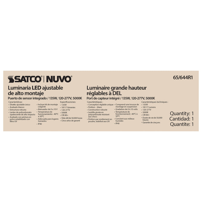 SATCO/NUVO LED Adjustable High Bay 135W 5000K Integrated Sensor Port 120-277V (65-644R1)