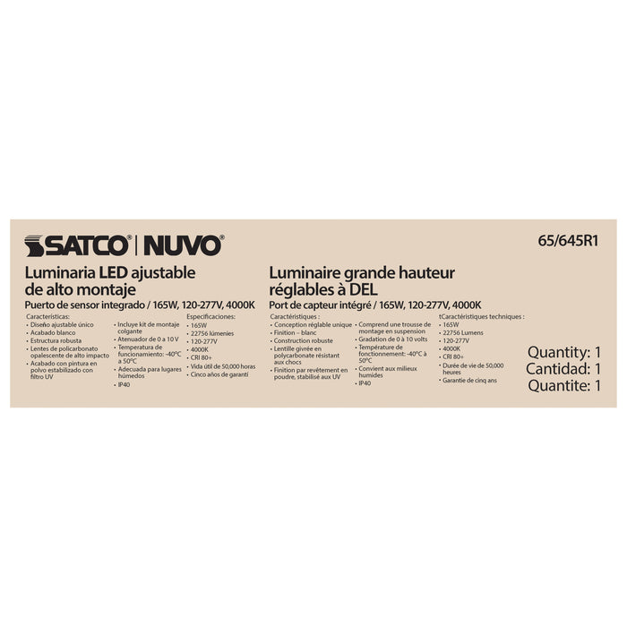SATCO/NUVO LED Adjustable High Bay 165W 4000K Integrated Sensor Port 120-277V (65-645R1)