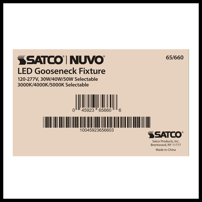 SATCO/NUVO LED Gooseneck 30W/40W/50W CCT Selectable 3000K/4000K/5000K White 120-277V With Photocell (65-660)