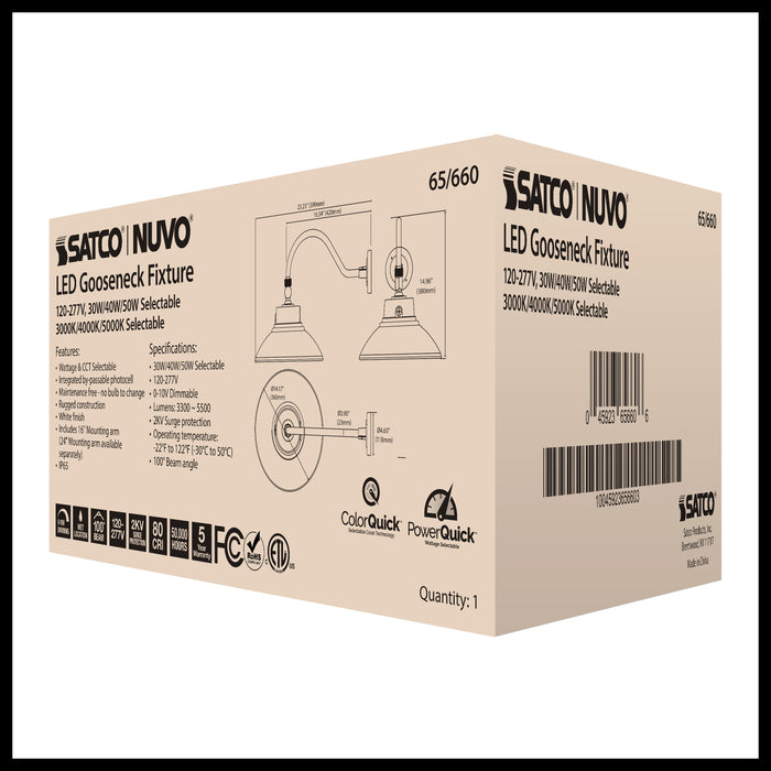 SATCO/NUVO LED Gooseneck 30W/40W/50W CCT Selectable 3000K/4000K/5000K White 120-277V With Photocell (65-660)
