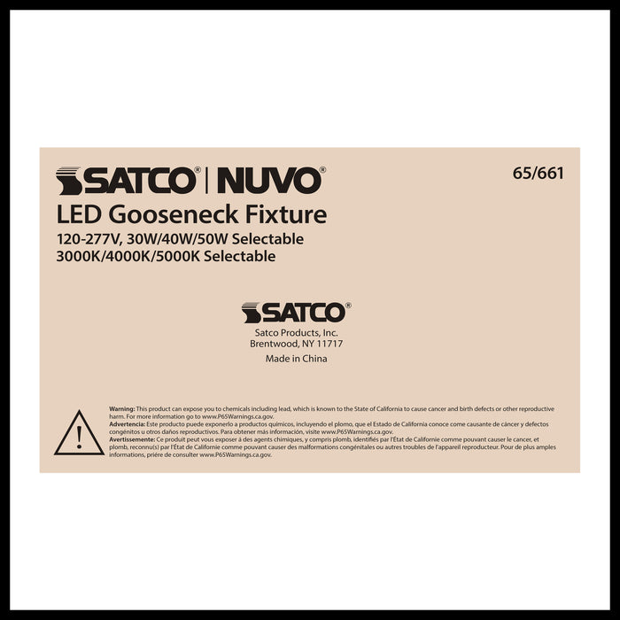 SATCO/NUVO LED Gooseneck 30W/40W/50W CCT Selectable 3000K/4000K/5000K Black 120-277V With Photocell (65-661)