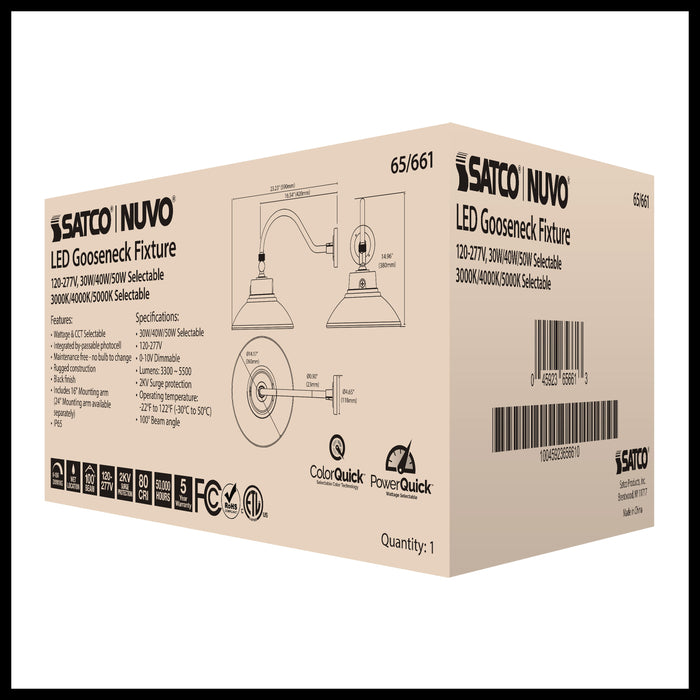 SATCO/NUVO LED Gooseneck 30W/40W/50W CCT Selectable 3000K/4000K/5000K Black 120-277V With Photocell (65-661)