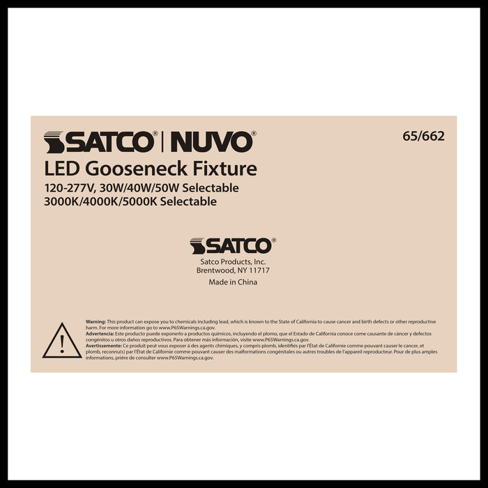 SATCO/NUVO LED Gooseneck 30W/40W/50W CCT Selectable 3000K/4000K/5000K Bronze 120-277V With Photocell (65-662)