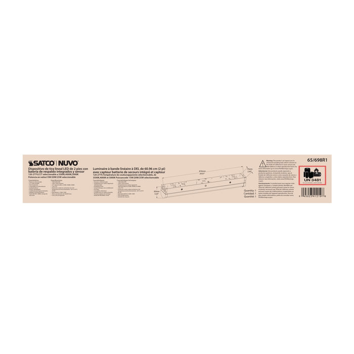 SATCO/NUVO LED 2 Foot Linear Strip Light Wattage/CCT Selectable 15W/20W/25W 3500K/4000K/5000K White Finish 120-277V Integrated Emergency Battery Backup And Sensor (65-698R1)