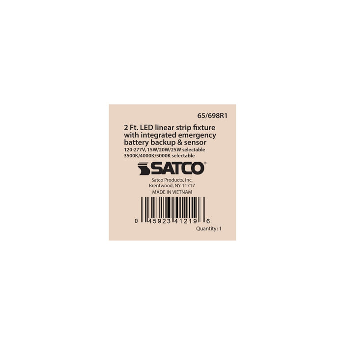 SATCO/NUVO LED 2 Foot Linear Strip Light Wattage/CCT Selectable 15W/20W/25W 3500K/4000K/5000K White Finish 120-277V Integrated Emergency Battery Backup And Sensor (65-698R1)