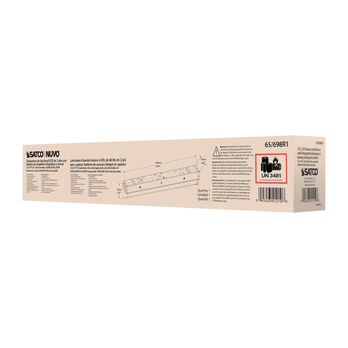 SATCO/NUVO LED 2 Foot Linear Strip Light Wattage/CCT Selectable 15W/20W/25W 3500K/4000K/5000K White Finish 120-277V Integrated Emergency Battery Backup And Sensor (65-698R1)