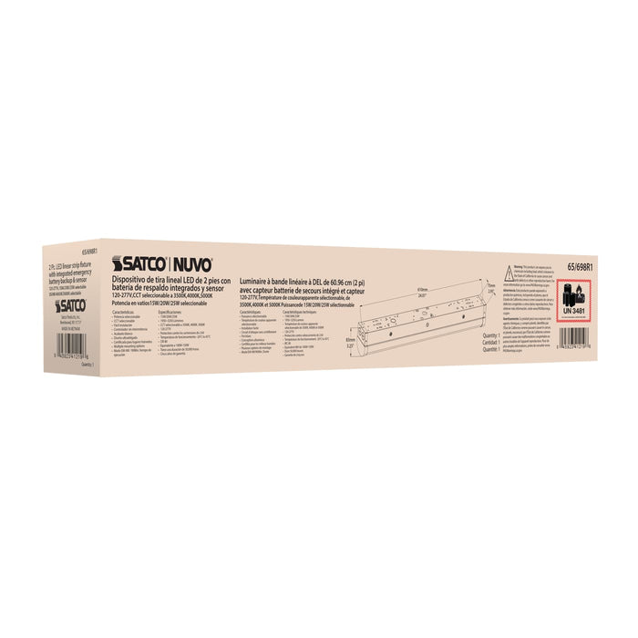 SATCO/NUVO LED 2 Foot Linear Strip Light Wattage/CCT Selectable 15W/20W/25W 3500K/4000K/5000K White Finish 120-277V Integrated Emergency Battery Backup And Sensor (65-698R1)