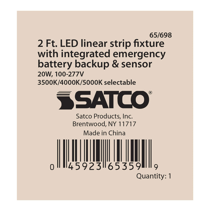 SATCO/NUVO LED 2 Foot Linear Strip Light 20W White Finish CCT Selectable 100-277V Integrated EM And Sensor (65-698)