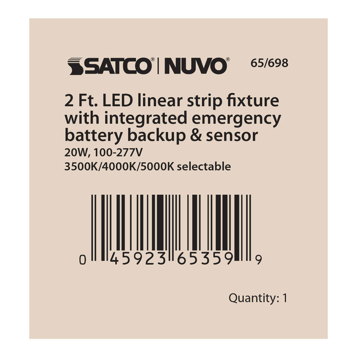 SATCO/NUVO LED 2 Foot Linear Strip Light 20W White Finish CCT Selectable 100-277V Integrated EM And Sensor (65-698)