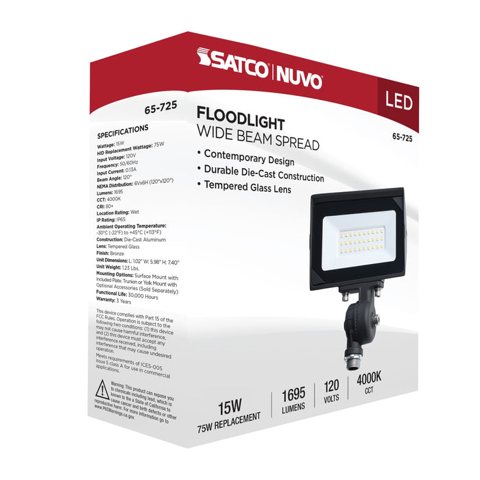 SATCO/NUVO 15W LED DOB Tempered Glass Flood Light 4000K 1695Lm 80 CRI Non-Dimmable 120V Bronze (65-725)
