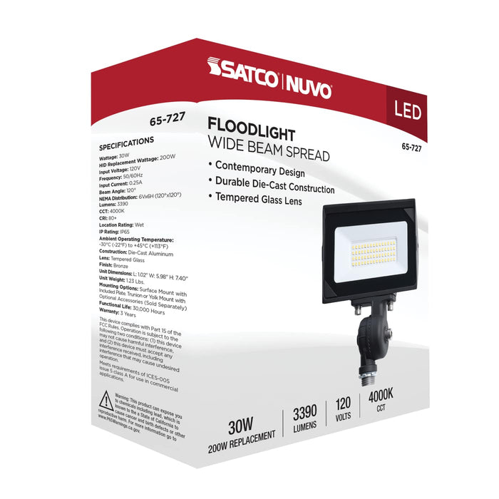 SATCO/NUVO 30W LED DOB Tempered Glass Flood Light 4000K 3390Lm 80 CRI Non-Dimmable 120V Bronze (65-727)
