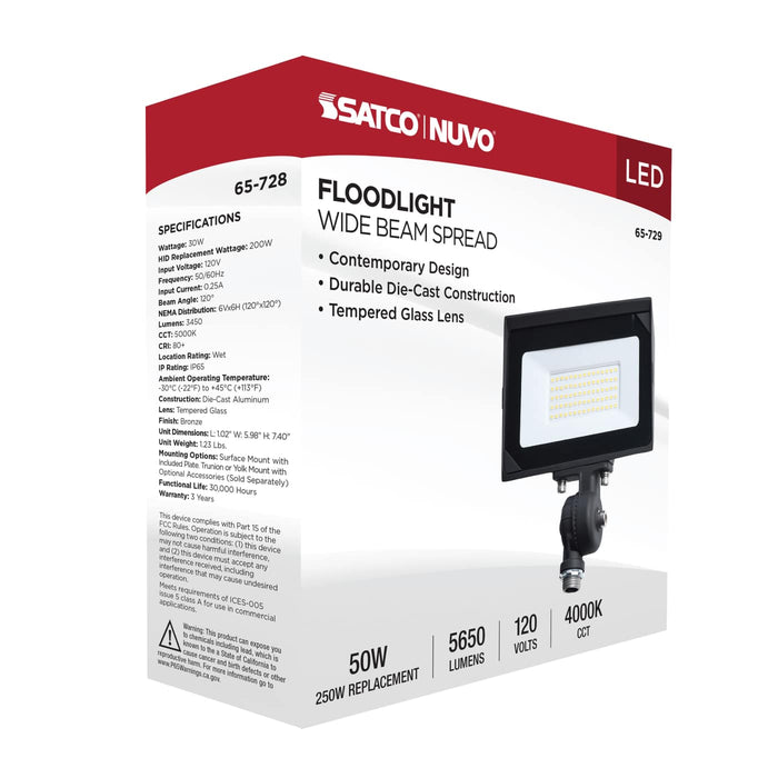 SATCO/NUVO 50W LED DOB Tempered Glass Flood Light 4000K 5650Lm 80 CRI Non-Dimmable 120V Bronze (65-729)