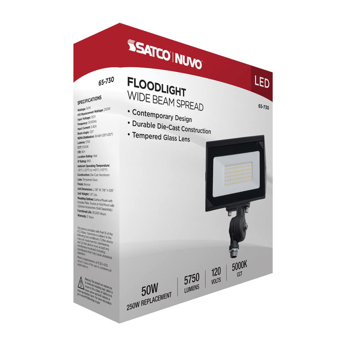 SATCO/NUVO 50W LED DOB Tempered Glass Flood Light 5000K 5750Lm 80 CRI Non-Dimmable 120V Bronze (65-730)