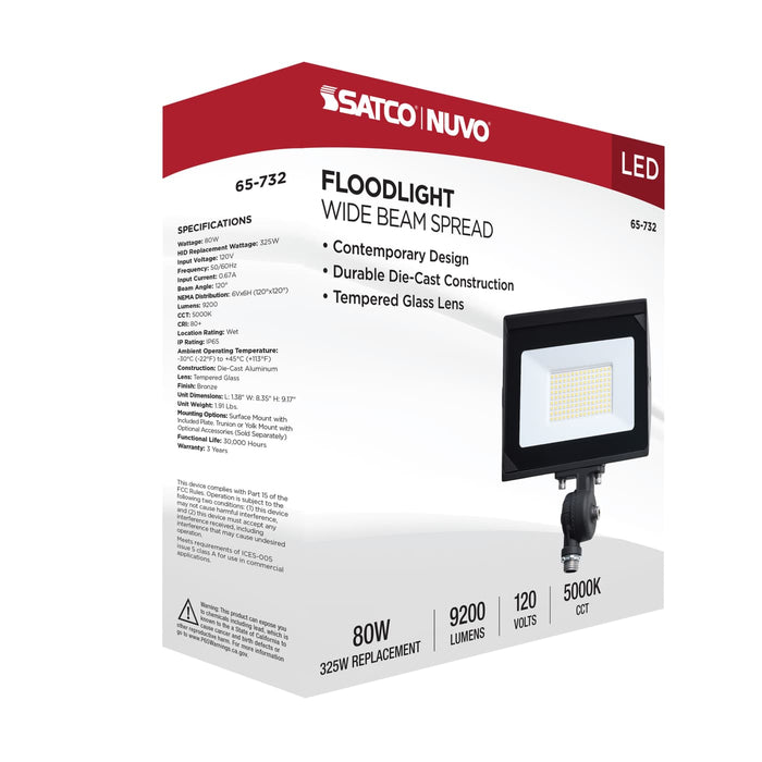 SATCO/NUVO 80W LED DOB Tempered Glass Flood Light 5000K 9200Lm 80 CRI Non-Dimmable 120V Bronze (65-732)