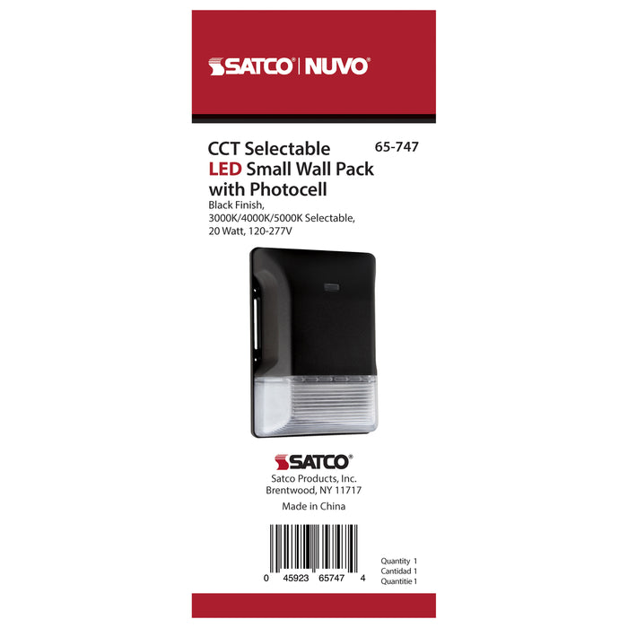 SATCO/NUVO LED Small Wall Pack 20W CCT Selectable 3000K/4000K/5000K Black Finish 100-277V (65-747)