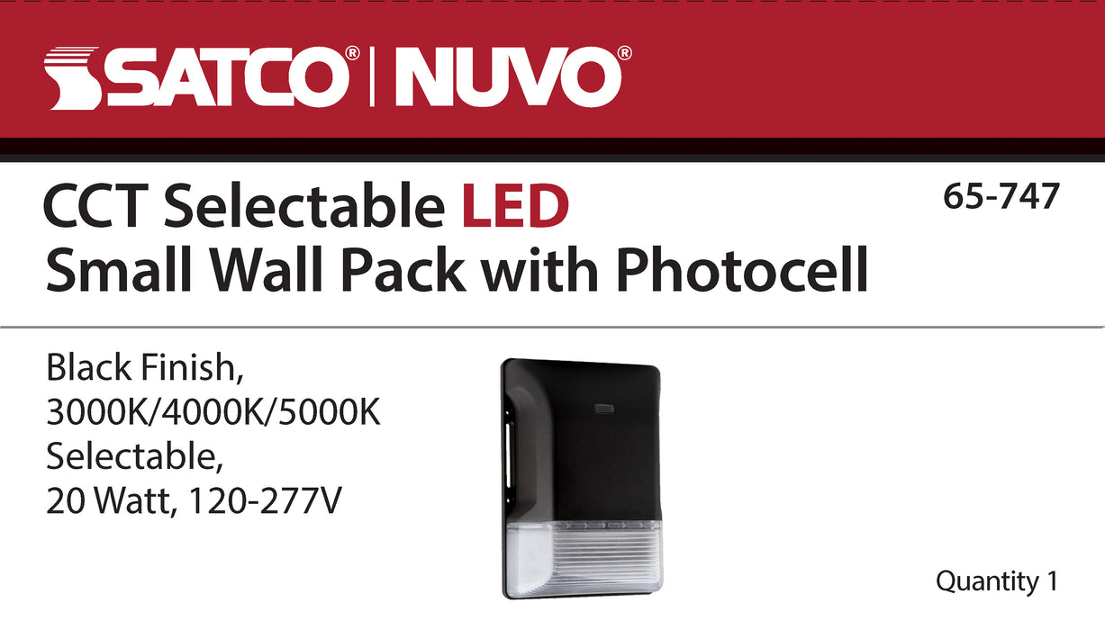 SATCO/NUVO LED Small Wall Pack 20W CCT Selectable 3000K/4000K/5000K Black Finish 100-277V (65-747)