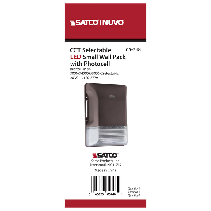 SATCO/NUVO LED Small Wall Pack 20W CCT Selectable 3000K/4000K/5000K Bronze Finish 100-277V (65-748)