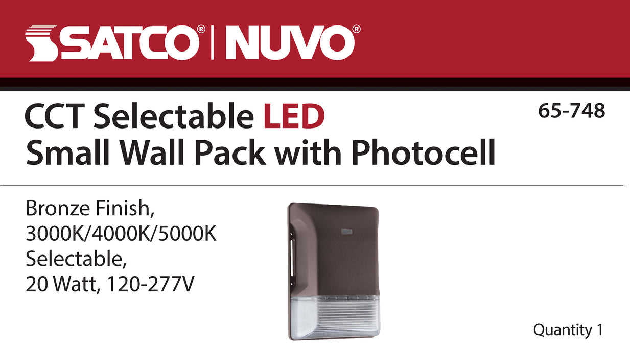 SATCO/NUVO LED Small Wall Pack 20W CCT Selectable 3000K/4000K/5000K Bronze Finish 100-277V (65-748)