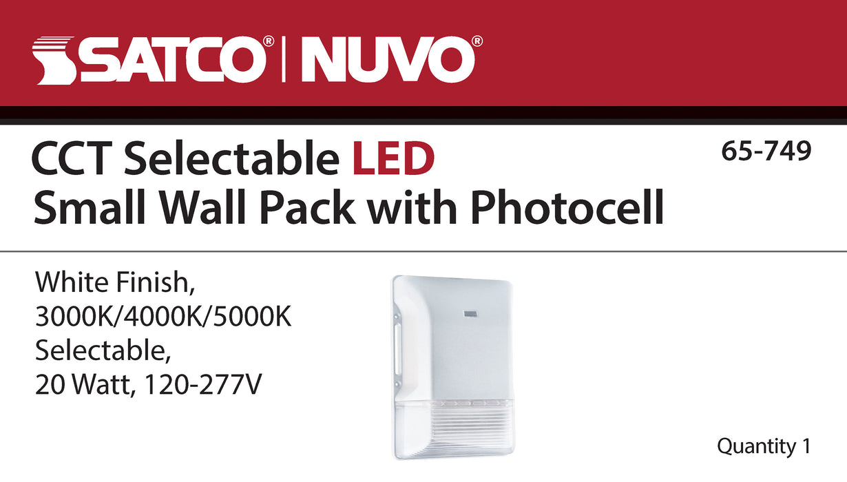 SATCO/NUVO LED Small Wall Pack 20W CCT Selectable 3000K/4000K/5000K White Finish 100-277V (65-749)