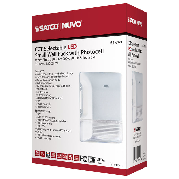 SATCO/NUVO LED Small Wall Pack 20W CCT Selectable 3000K/4000K/5000K White Finish 100-277V (65-749)