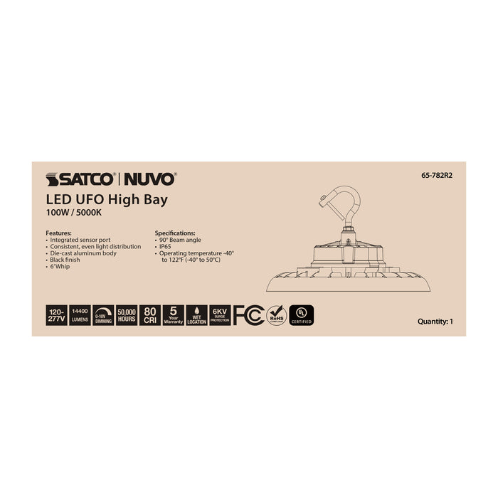SATCO/NUVO 100W UFO LED High Bay 5000K 14400Lm 120-277V Black Finish (65-782R2)