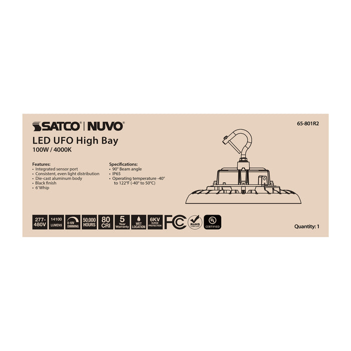 SATCO/NUVO 100W UFO LED High Bay 4000K 14100Lm 277-480V Black Finish (65-801R2)