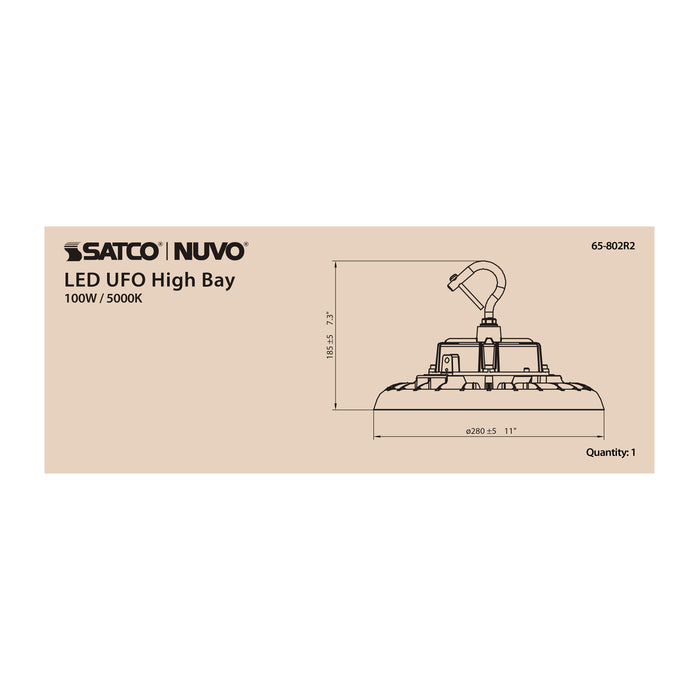 SATCO/NUVO 100W UFO LED High Bay 5000K 14500Lm 277-480V Black Finish (65-802R2)