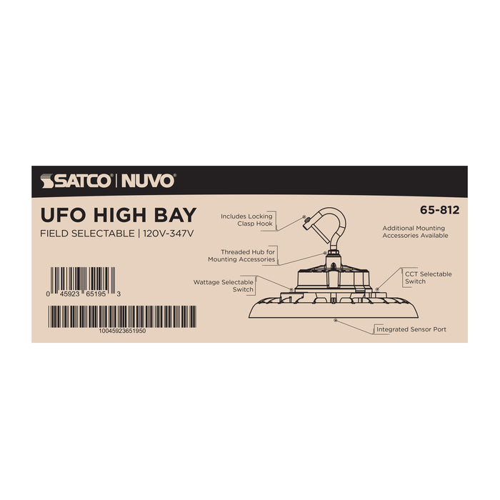 SATCO/NUVO LED UFO High Bay Wattage/CCT Selectable 80W/100W/120W 3000K/4000K/5000K 120-347V White Finish (65-812)