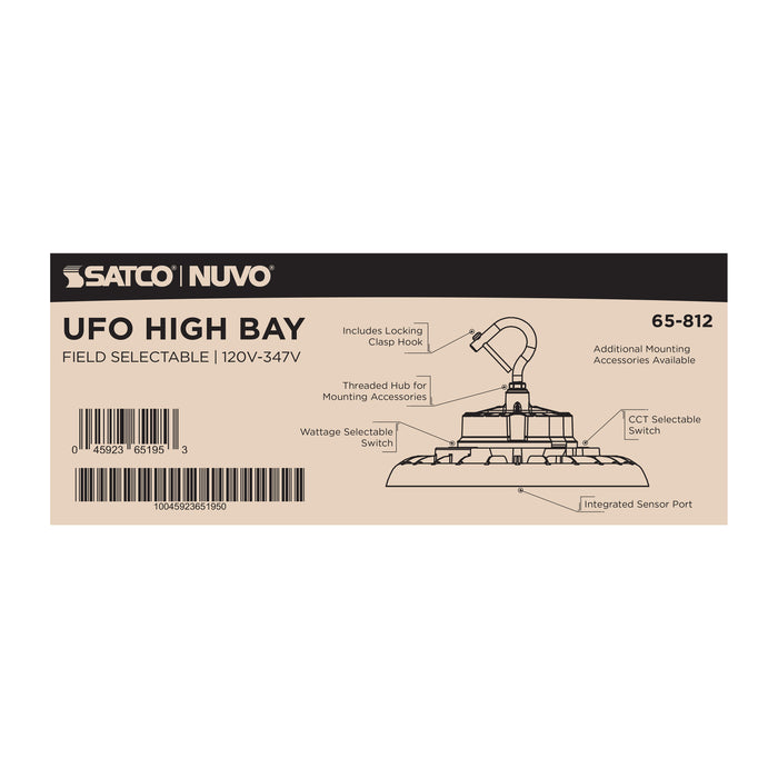 SATCO/NUVO LED UFO High Bay Wattage/CCT Selectable 80W/100W/120W 3000K/4000K/5000K 120-347V White Finish (65-812)