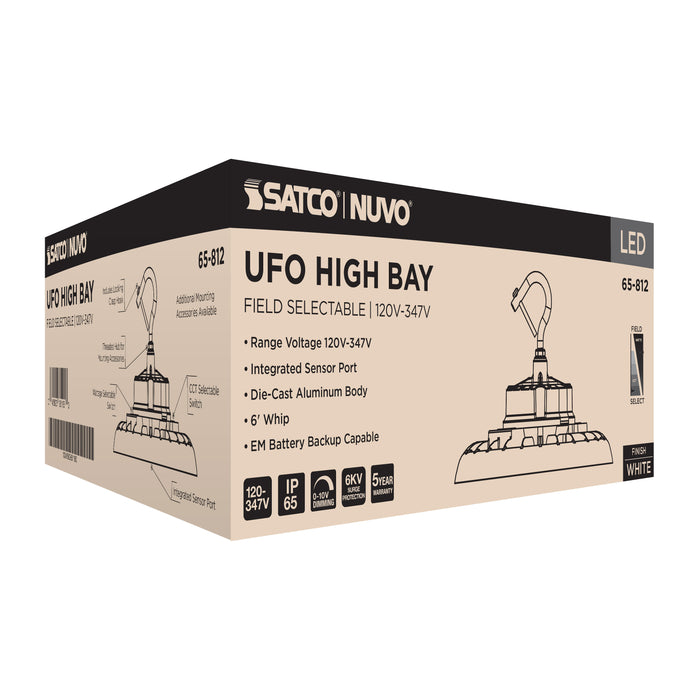 SATCO/NUVO LED UFO High Bay Wattage/CCT Selectable 80W/100W/120W 3000K/4000K/5000K 120-347V White Finish (65-812)