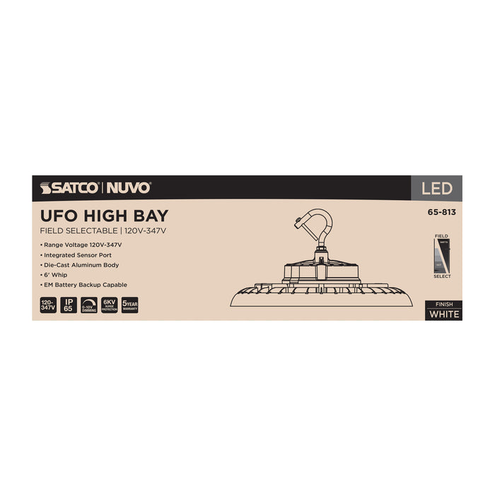 SATCO/NUVO LED UFO High Bay Wattage/CCT Selectable 150W/175W/200W 3000K/4000K/5000K 120-347V White Finish (65-813)