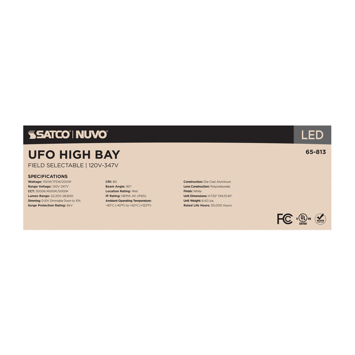 SATCO/NUVO LED UFO High Bay Wattage/CCT Selectable 150W/175W/200W 3000K/4000K/5000K 120-347V White Finish (65-813)