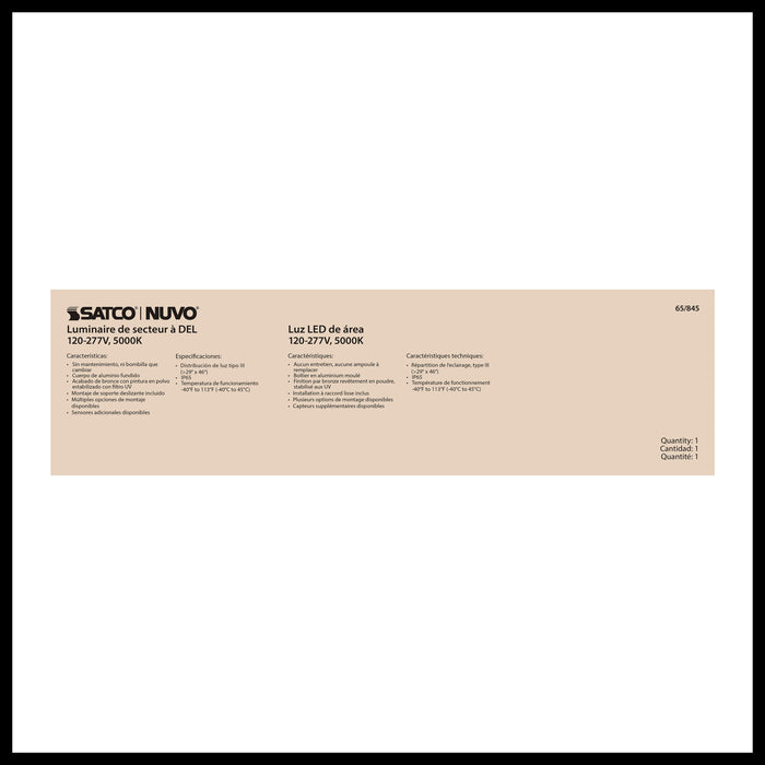 SATCO/NUVO LED Area Light Type III 200W Bronze Finish 5000K 120-277V (65-845)