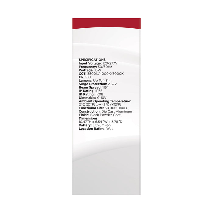 SATCO/NUVO 15W Oval Small Emergency Wall Pack LED CCT Selectable 3500K/4000K/5000K Photocell Black Finish (65-881)