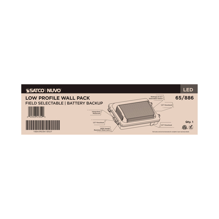 SATCO/NUVO LED Low Profile Wall Pack Wattage/CCT Selectable 30W/45W/60W 3000K/4000K/5000K Photocell Emergency Battery Bronze (Q3)